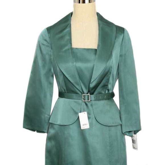 RICKIE FREEMAN Teal Silk Formal Evening Gown with Attached Jacket NWT Size 4 - Picture 4 of 6